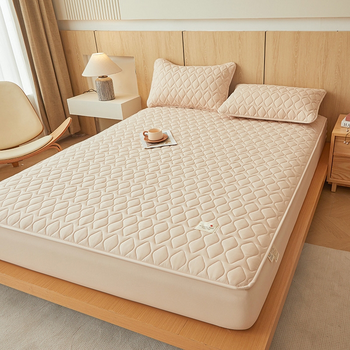 91家纺网 家纺一手货源 找家纺 3C 2025新款A类菱形格防水隔脏床笠-卡诺 卡诺-暖杏