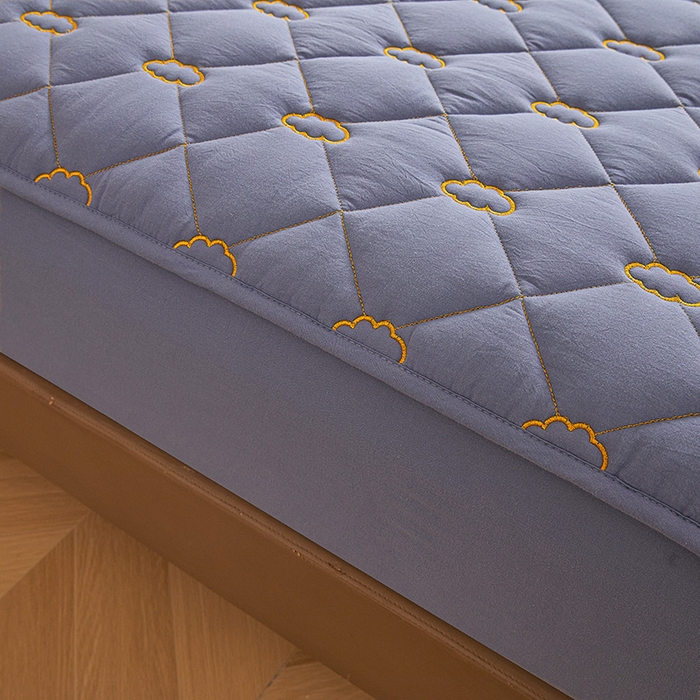 91家纺网 家纺一手货源 找家纺 3C 2024新款云朵全棉水洗棉床笠 云朵 蓝灰