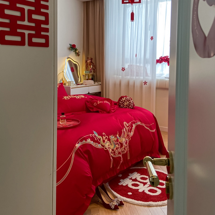 91家纺网 家纺一手货源 找家纺 东方合美（原：皇家传奇） 2023新款小红书风格热款40S婚庆系列 喜乐龙凤