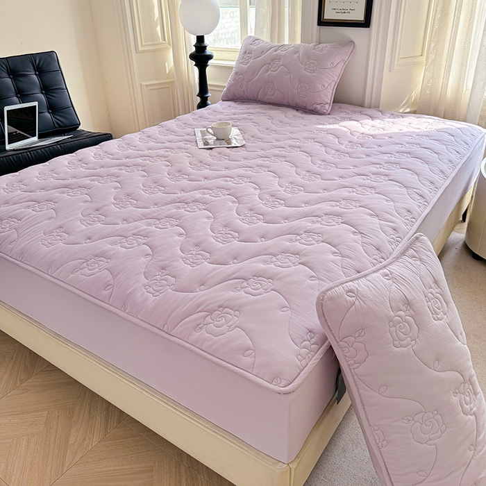 91家纺网 家纺一手货源 找家纺 3C 2024新款全棉水洗棉夹棉玫瑰床笠-花语系列 花语 优雅紫