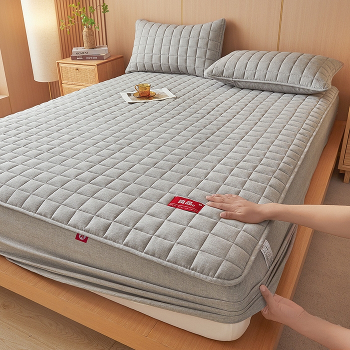 91家纺网 家纺一手货源 找家纺 3C 2025新款全棉水洗棉夹棉床笠-良品 良品 冰山灰