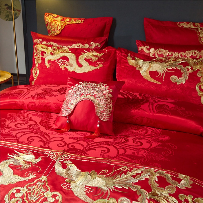 91家纺网 家纺一手货源 找家纺 2023新款100s贡缎提花婚庆多件套系列 凤冠霞帔（新拍2）