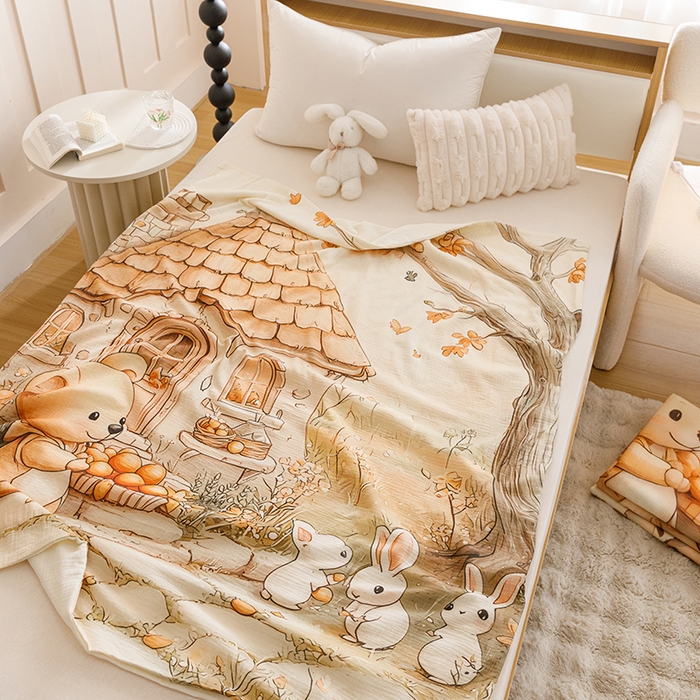 91家纺网 家纺一手货源 找家纺 悦然毛巾被 2025新款全棉六层纱布卡通儿童夏被-儿童床 暧居伙伴