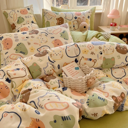 雅居纺家纺 2025新款全棉小清新四件套 趣多猫