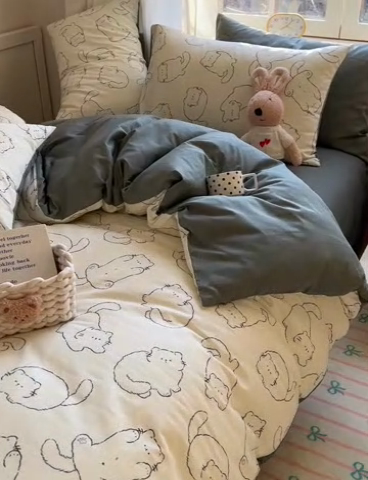 91家纺网 家纺一手货源 找家纺 雅居纺家纺 2025新款全棉小清新四件套 猫猫汇