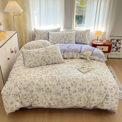 捌月 2025新款13372喷气全棉四件套-花园里系列 蓝汐