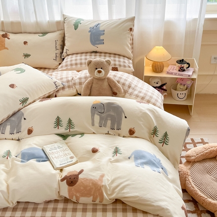 雅居纺家纺 2025新款全棉小清新四件套 动物世界