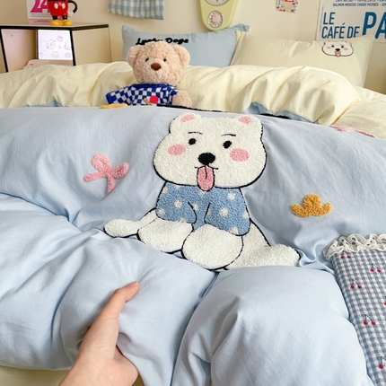 91家纺网 家纺一手货源 找家纺 （总）雨帆家纺 2025新款水洗棉卡通毛巾绣四件套