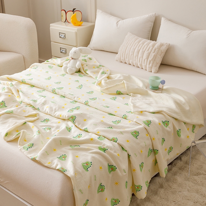 91家纺网 家纺一手货源 找家纺 悦然毛巾被 2025新款全棉六层纱布夏被成人款 萌龙甜梦