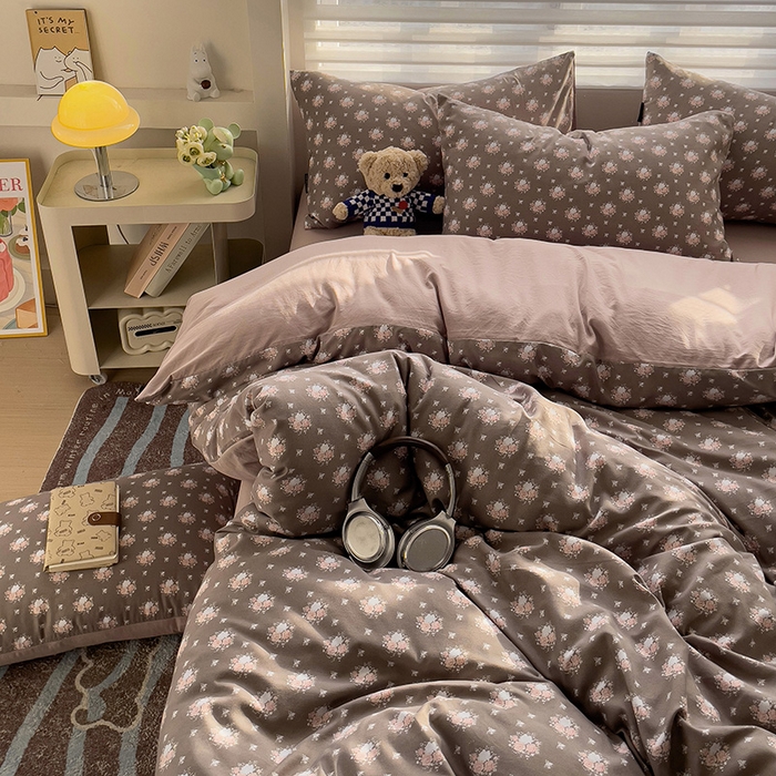 91家纺网 家纺一手货源 找家纺 娜娜2025新款A类针织双层纱印花四件套 太阳花