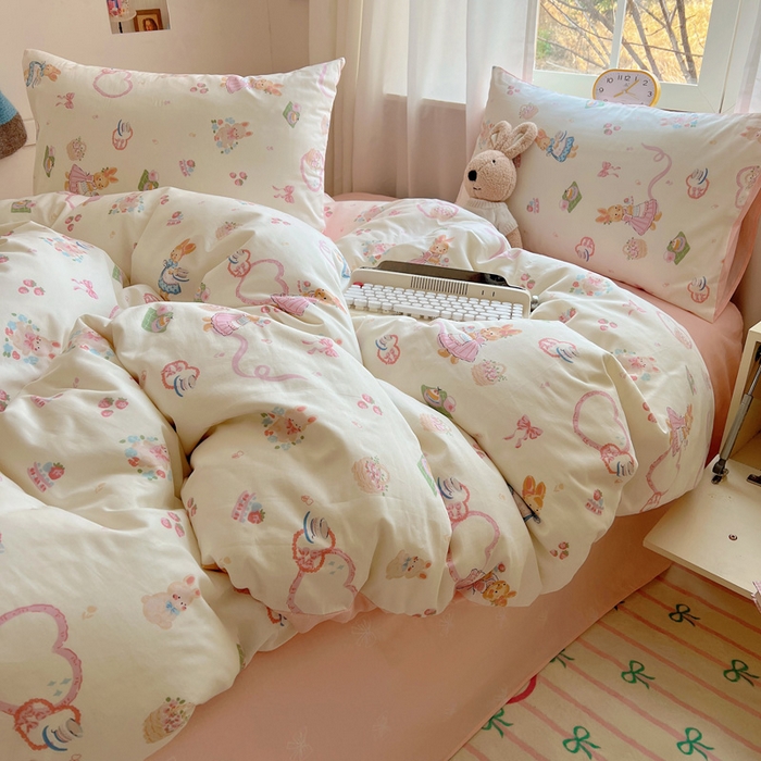 91家纺网 家纺一手货源 找家纺 雅居纺家纺 2025新款全棉小清新四件套 咖啡甜心