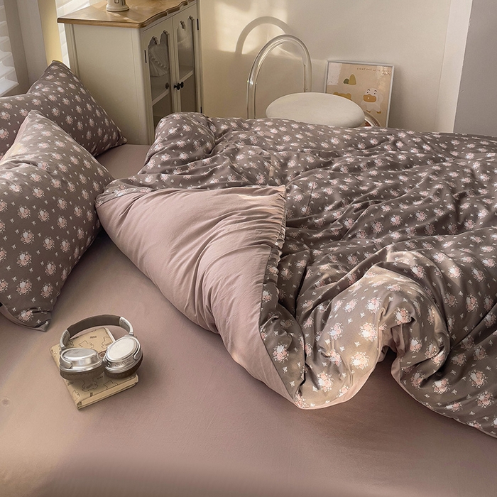 91家纺网 家纺一手货源 找家纺 娜娜2025新款A类针织双层纱印花四件套 太阳花