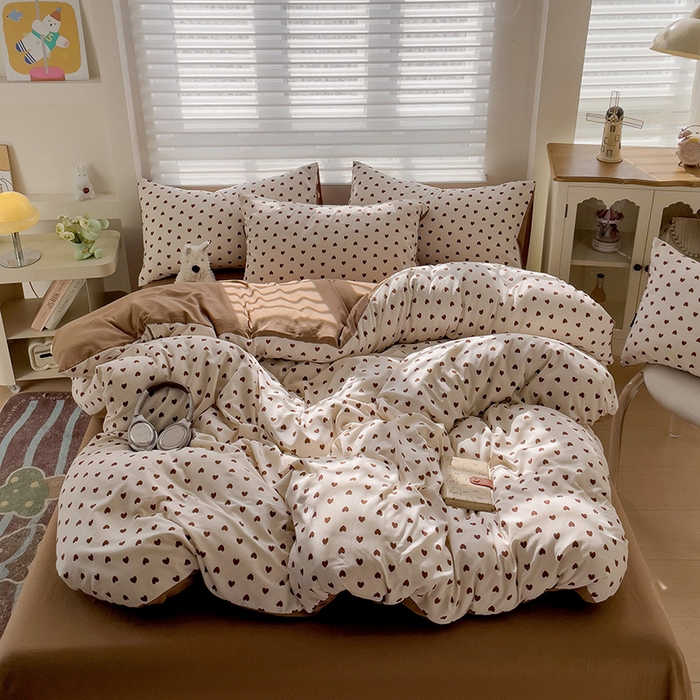 91家纺网 家纺一手货源 找家纺 娜娜2025新款A类针织双层纱印花四件套 心心相印