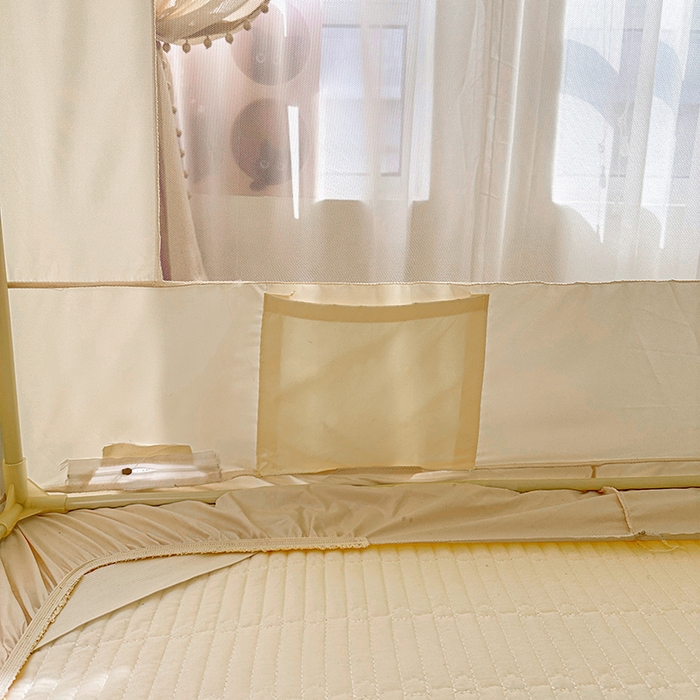 91家纺网 家纺一手货源 找家纺 都市缘蚊帐 2025新款遮光坐床布帘蚊帐拉链方帐婴儿防摔蚊帐-501 卡其