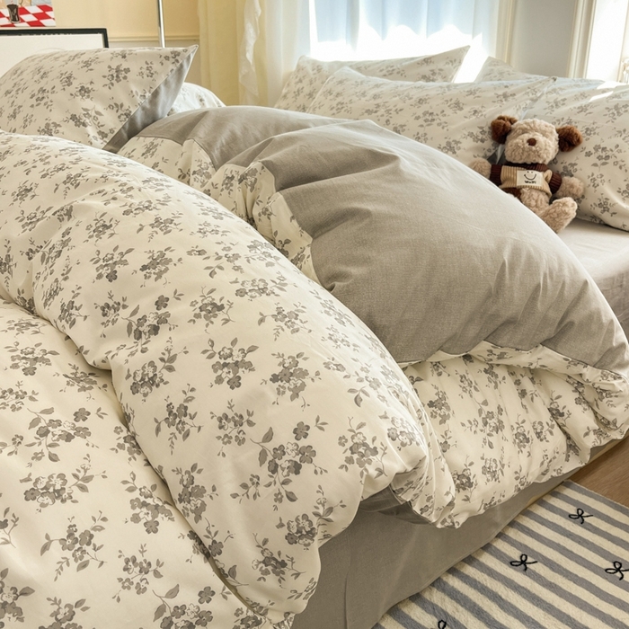 91家纺网 家纺一手货源 找家纺 捌月 2025新款13372喷气全棉四件套-花园里系列 魅影