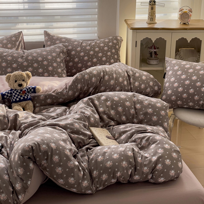 91家纺网 家纺一手货源 找家纺 娜娜2025新款A类针织双层纱印花四件套 太阳花