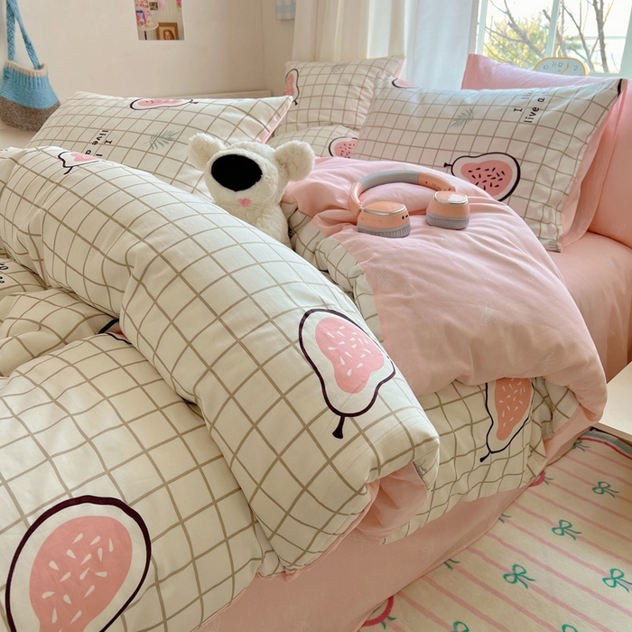 91家纺网 家纺一手货源 找家纺 雅居纺家纺 2025新款全棉小清新四件套 芭乐