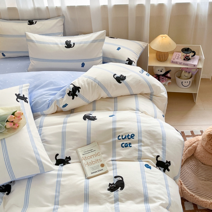 91家纺网 家纺一手货源 找家纺 雅居纺家纺 2025新款全棉小清新四件套 可爱小猫