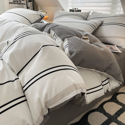 雅居纺家纺 2025新款全棉条格简约系四件套 闲趣