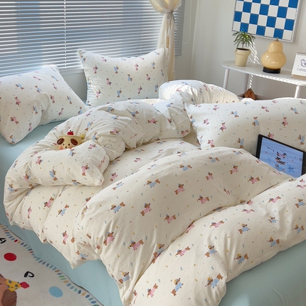 91家纺网 家纺一手货源 找家纺 希丞家居 2025新款ins卡通小清新超柔裸睡水洗棉四件套【提供买家秀】 小狗故事