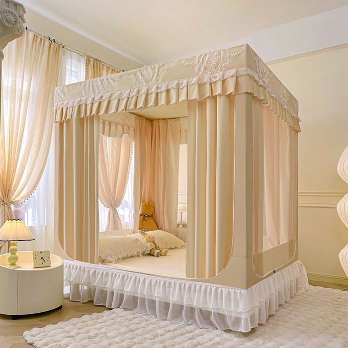 91家纺网 家纺一手货源 找家纺 都市缘蚊帐 2025新款遮光坐床布帘蚊帐拉链方帐婴儿防摔蚊帐-501 卡其