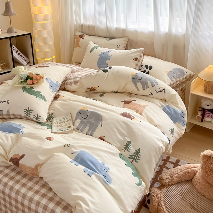 91家纺网 家纺一手货源 找家纺 雅居纺家纺 2025新款全棉小清新四件套 动物世界