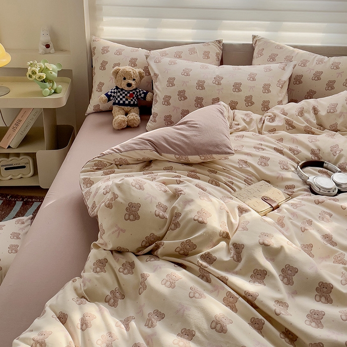 91家纺网 家纺一手货源 找家纺 娜娜2025新款A类针织双层纱印花四件套 可可西里