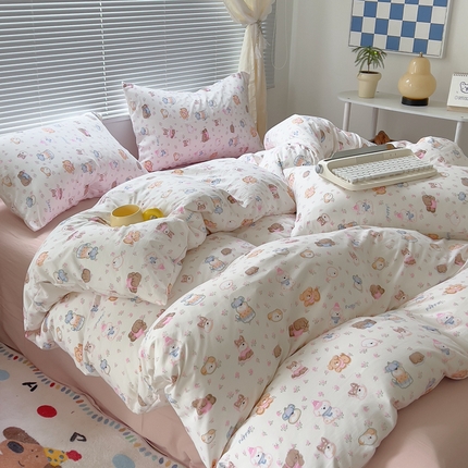 91家纺网 家纺一手货源 找家纺 希丞家居 2025新款ins卡通小清新超柔裸睡水洗棉四件套【提供买家秀】 小狗家族