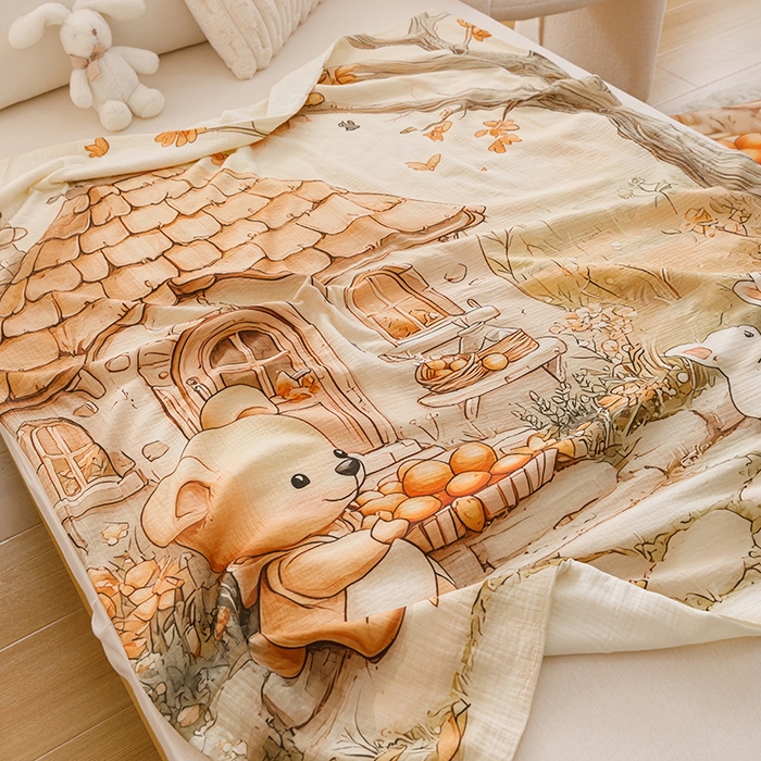 91家纺网 家纺一手货源 找家纺 悦然毛巾被 2025新款全棉六层纱布卡通儿童夏被-儿童床 暧居伙伴