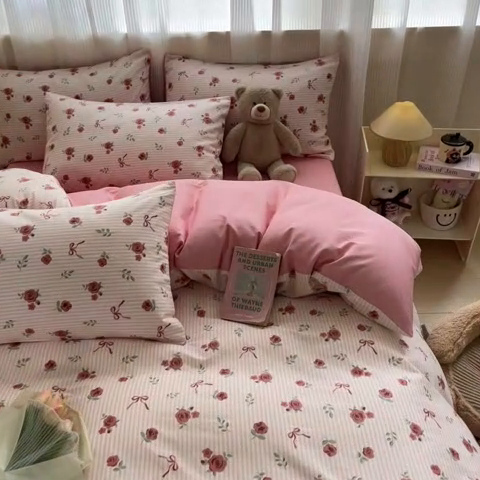 91家纺网 家纺一手货源 找家纺 雅居纺家纺 2025新款全棉小清新四件套 可爱小猫