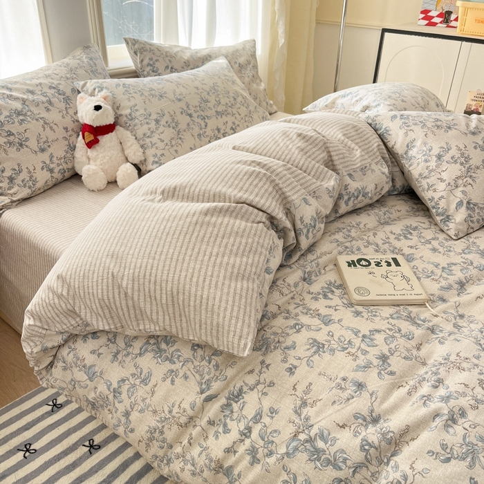 91家纺网 家纺一手货源 找家纺 捌月 2025新款13372喷气全棉四件套-花园里系列 流年