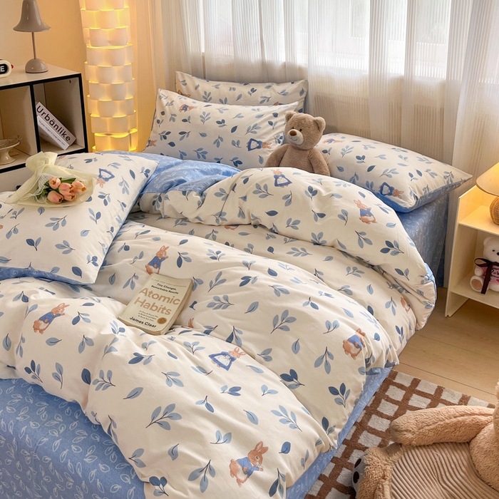 91家纺网 家纺一手货源 找家纺 雅居纺家纺 2025新款全棉小清新四件套 萌萌兔