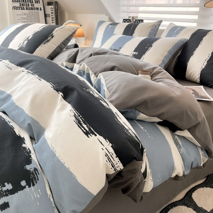 雅居纺家纺 2025新款全棉条格简约系四件套 拿布伦