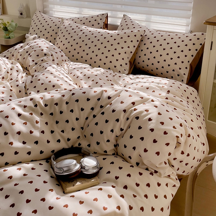 91家纺网 家纺一手货源 找家纺 娜娜2025新款A类针织双层纱印花四件套 心心相印