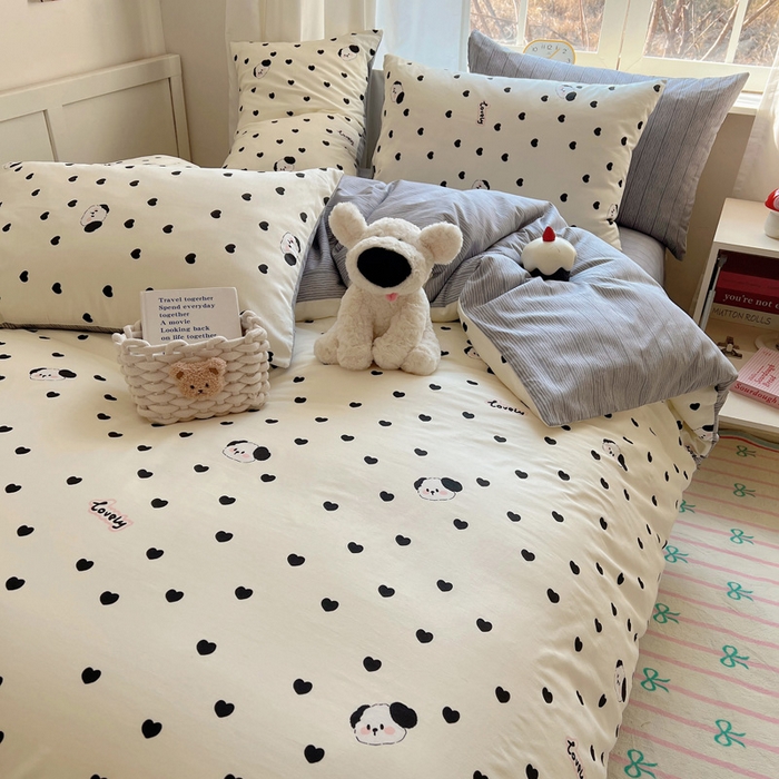 91家纺网 家纺一手货源 找家纺 雅居纺家纺 2025新款全棉小清新四件套 爱心小狗