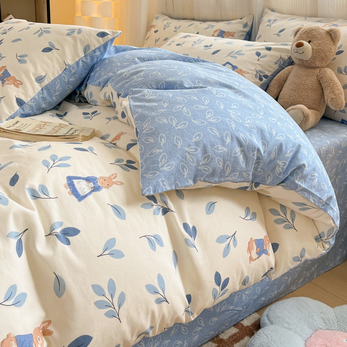 91家纺网 家纺一手货源 找家纺 雅居纺家纺 2025新款全棉小清新四件套 萌萌兔