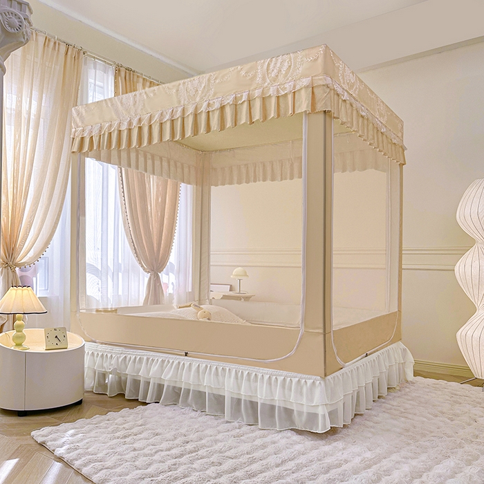 91家纺网 家纺一手货源 找家纺 都市缘蚊帐 2025新款遮光坐床布帘蚊帐拉链方帐婴儿防摔蚊帐-501 卡其