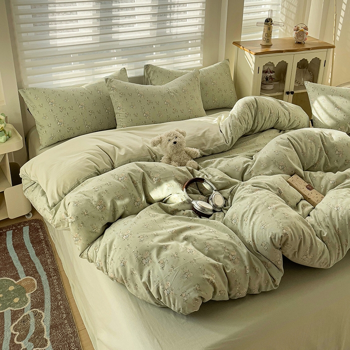 91家纺网 家纺一手货源 找家纺 娜娜2025新款A类针织双层纱印花四件套 小雏菊