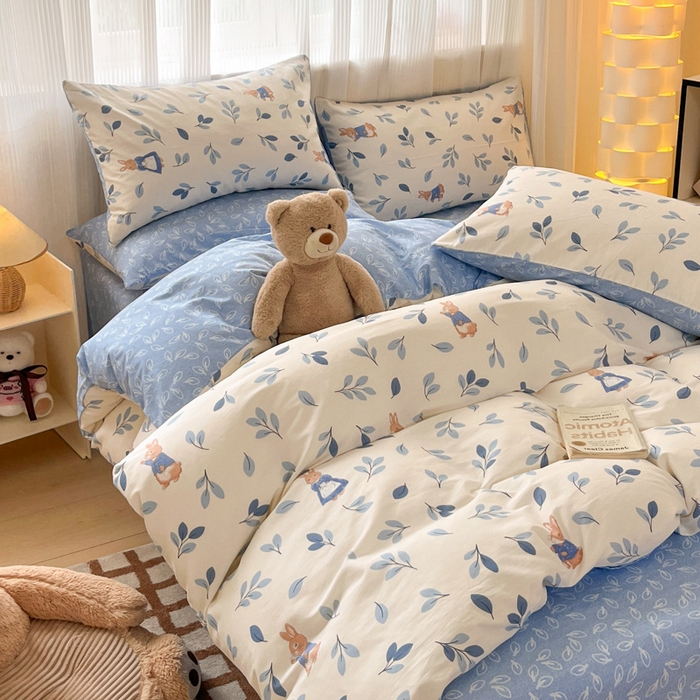 91家纺网 家纺一手货源 找家纺 雅居纺家纺 2025新款全棉小清新四件套 萌萌兔