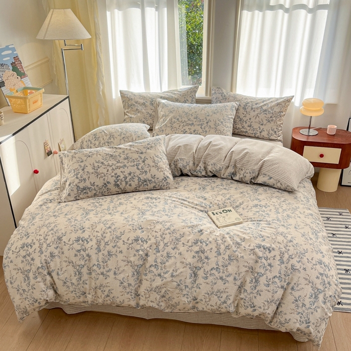 91家纺网 家纺一手货源 找家纺 捌月 2025新款13372喷气全棉四件套-花园里系列 流年