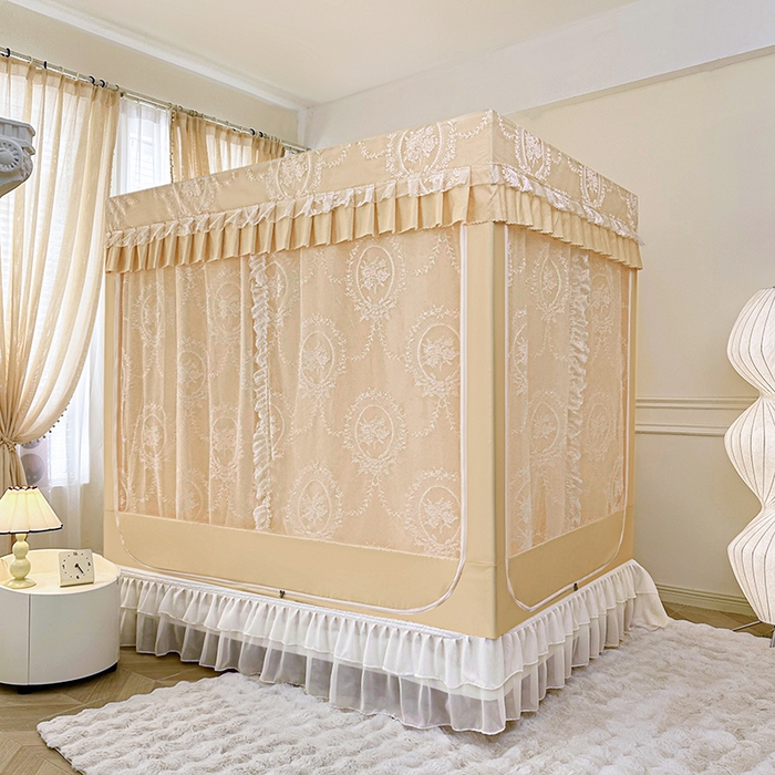 91家纺网 家纺一手货源 找家纺 都市缘蚊帐 2025新款遮光坐床布帘蚊帐拉链方帐婴儿防摔蚊帐-501 卡其