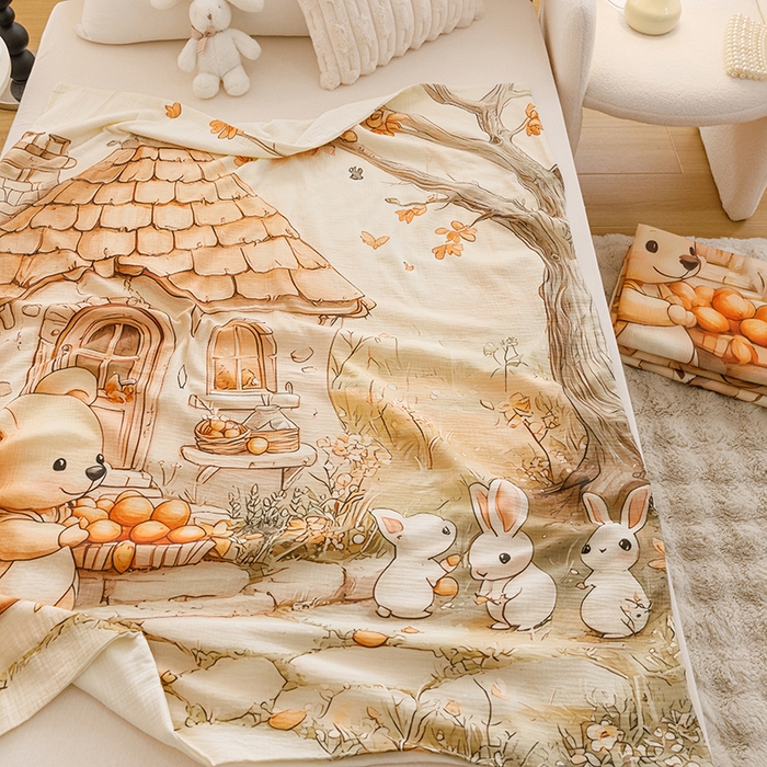 91家纺网 家纺一手货源 找家纺 悦然毛巾被 2025新款全棉六层纱布卡通儿童夏被-儿童床 暧居伙伴