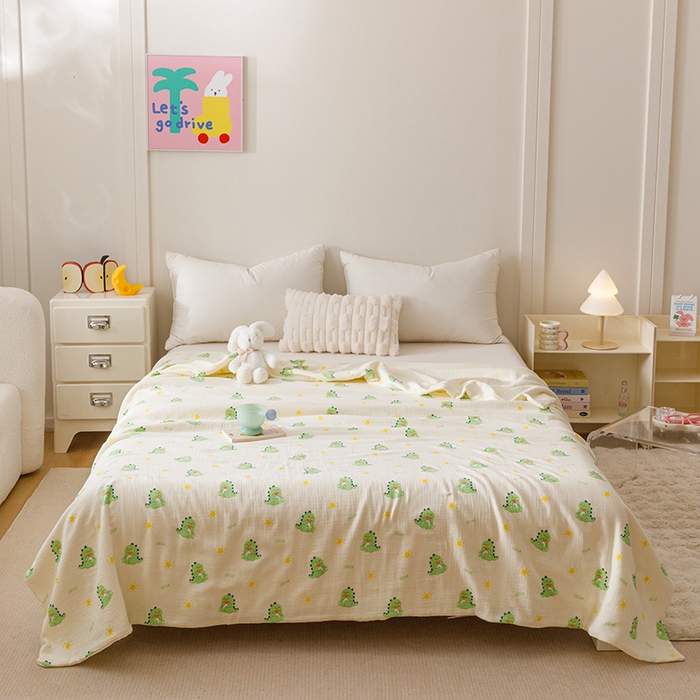 91家纺网 家纺一手货源 找家纺 悦然毛巾被 2025新款全棉六层纱布夏被成人款 萌龙甜梦