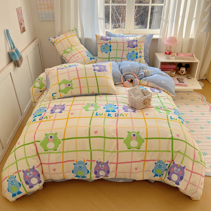 91家纺网 家纺一手货源 找家纺 雅居纺家纺 2025新款全棉小清新四件套 小怪兽