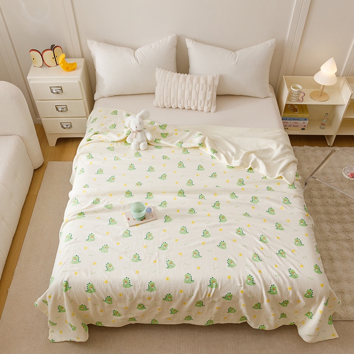 91家纺网 家纺一手货源 找家纺 悦然毛巾被 2025新款全棉六层纱布夏被成人款 萌龙甜梦