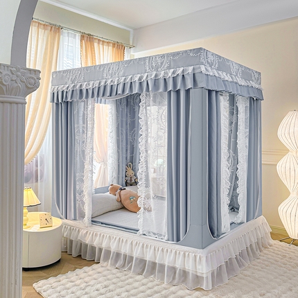 都市缘蚊帐 2025新款遮光坐床布帘蚊帐拉链方帐婴儿防摔蚊帐-501 baby蓝