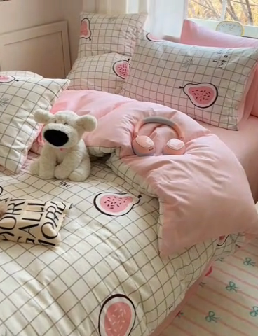 91家纺网 家纺一手货源 找家纺 雅居纺家纺 2025新款全棉小清新四件套 芭乐