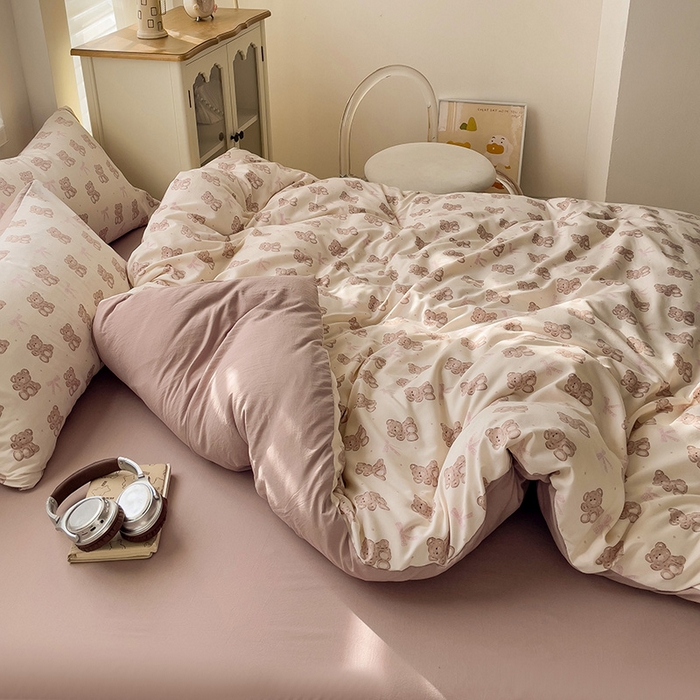 91家纺网 家纺一手货源 找家纺 娜娜2025新款A类针织双层纱印花四件套 可可西里