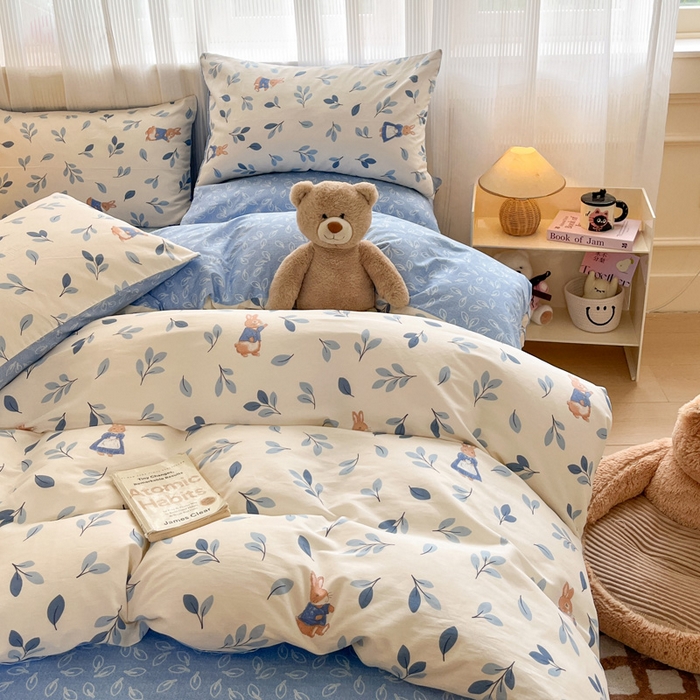 91家纺网 家纺一手货源 找家纺 雅居纺家纺 2025新款全棉小清新四件套 萌萌兔