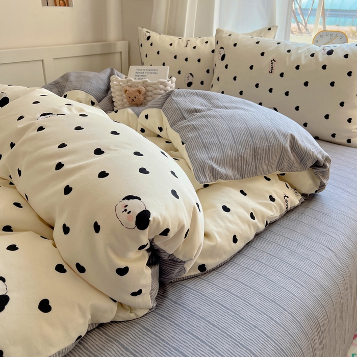 91家纺网 家纺一手货源 找家纺 雅居纺家纺 2025新款全棉小清新四件套 爱心小狗